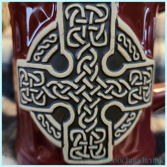 NEW STONEWARE CELTIC CROSS RED AND TAN GLAZE MUG IMPORTED FROM SCOTLAND - Picture 4 of 7